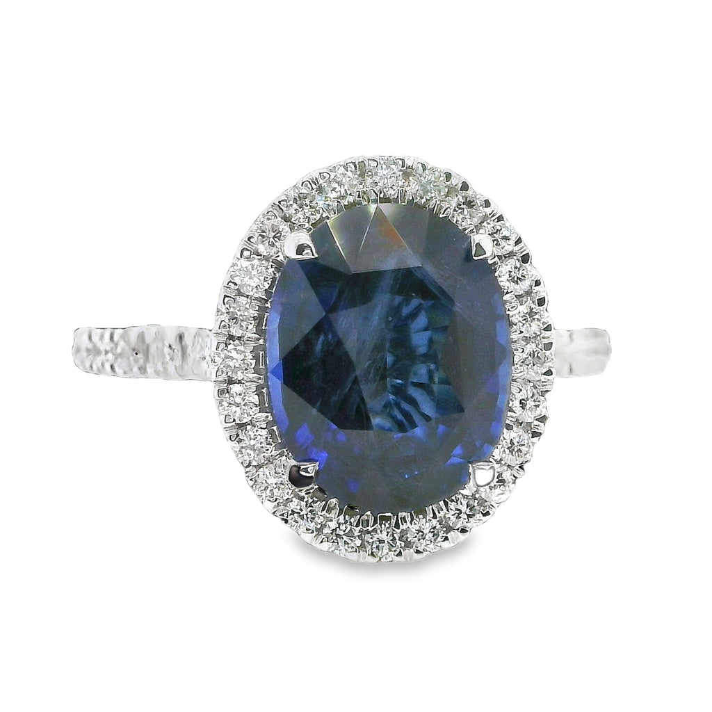 4.43 ct.t.w. Natural Heated Ceylon Sapphire and Diamond Bridal Halo Ring, in White Gold