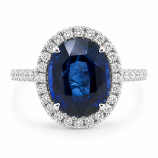 Natural Heated Ceylon Sapphire and Diamond Bridal Halo Ring 14KT White Gold