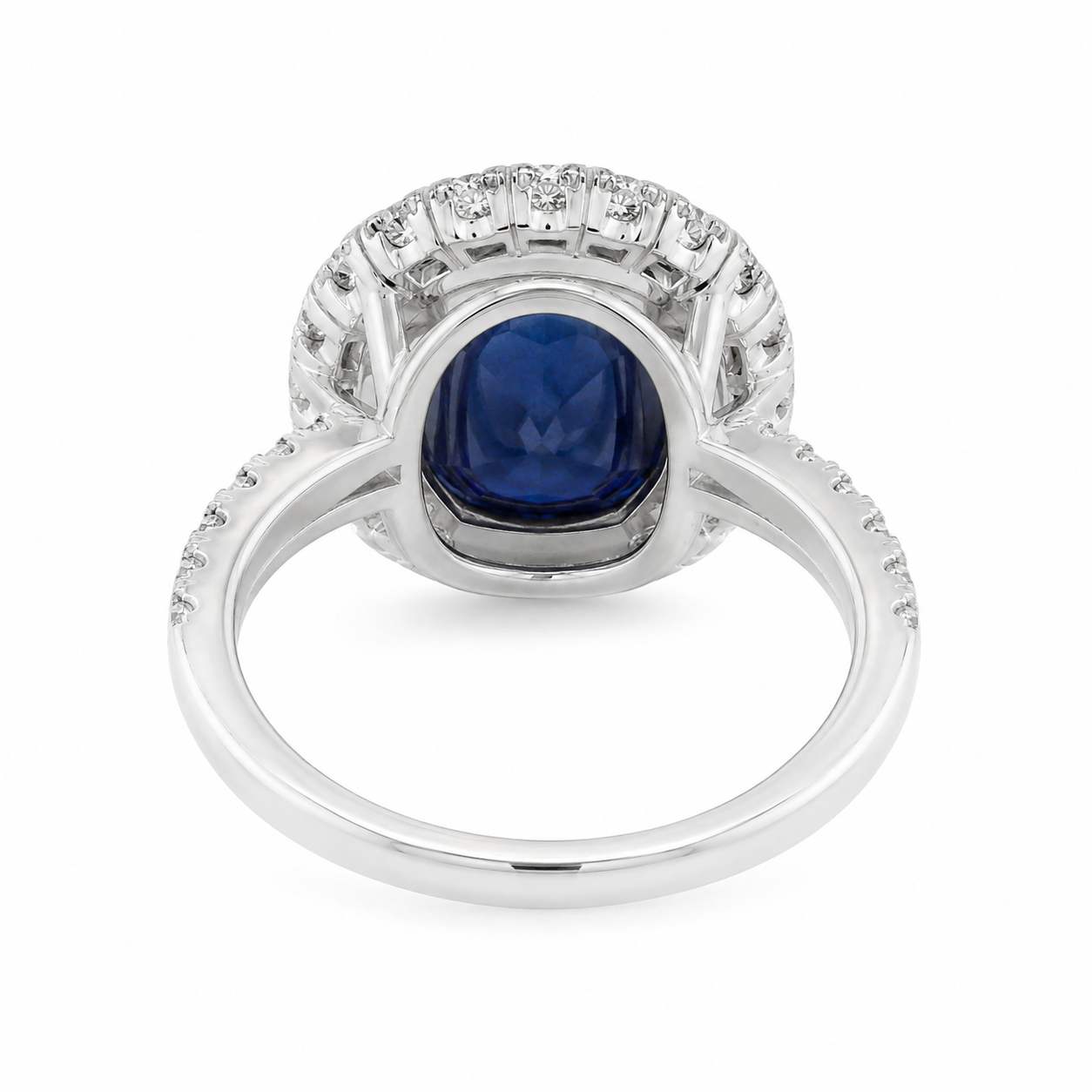 Natural Heated Ceylon Sapphire and Diamond Bridal Halo Ring 14KT White Gold