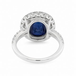 Natural Heated Ceylon Sapphire and Diamond Bridal Halo Ring 14KT White Gold