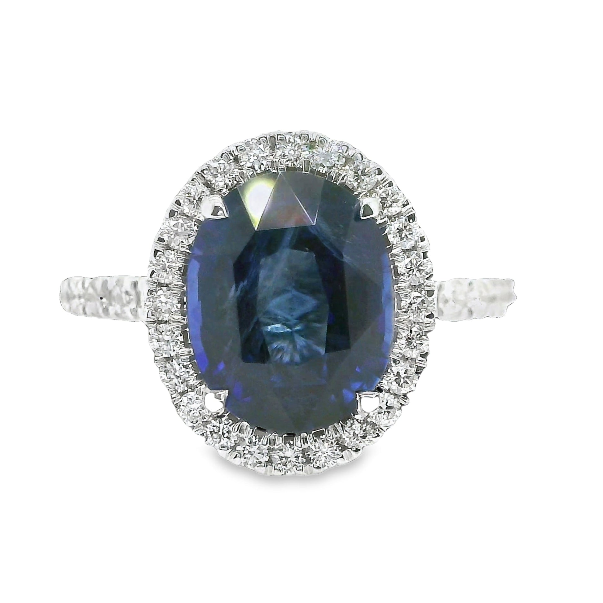 4.43 ct.t.w. Natural Heated Ceylon Sapphire and Diamond Bridal Halo Ring, in White Gold