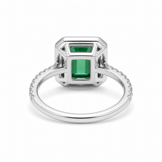 Natural Green Emerald and Diamond Bridal Halo Ring 14KT White Gold