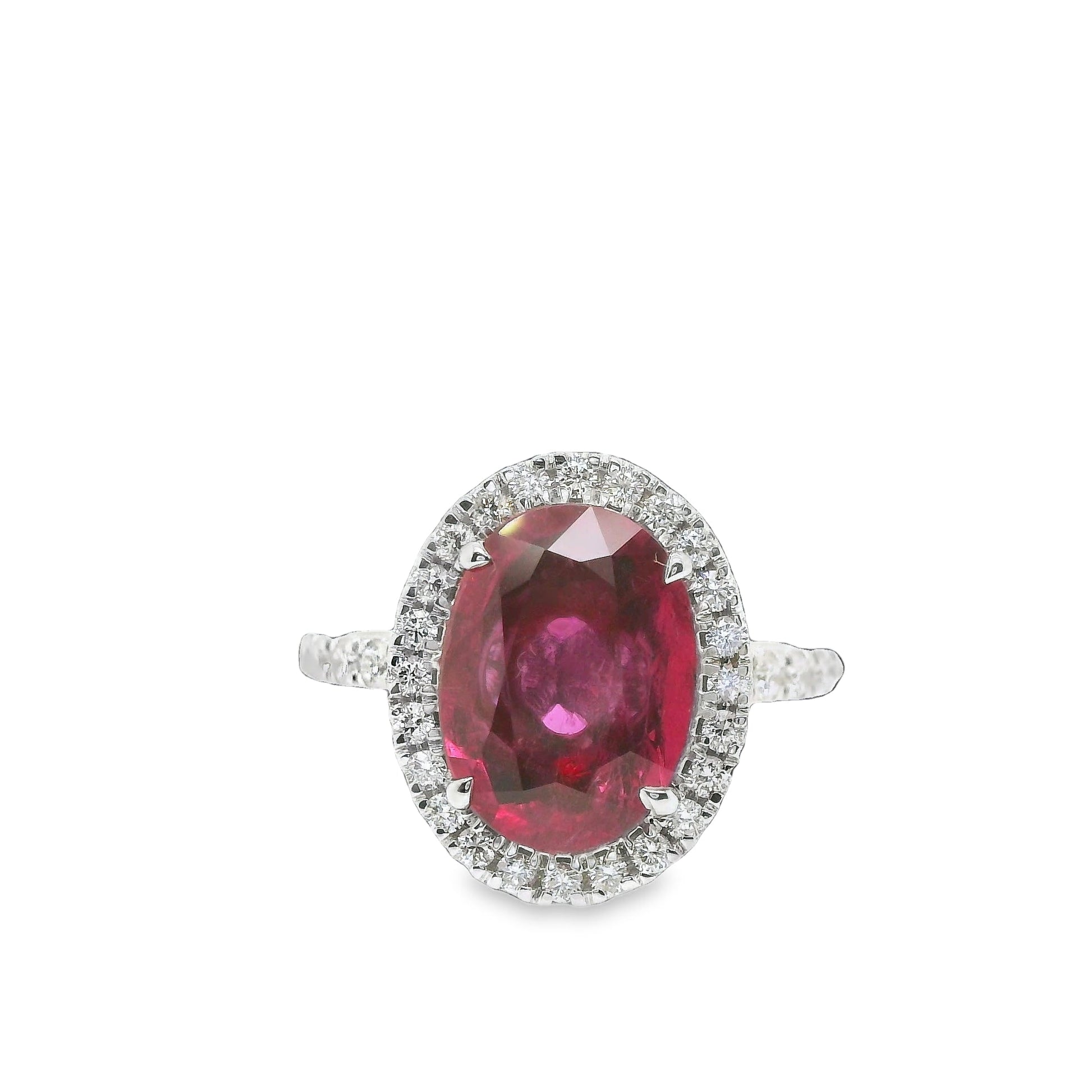 3.58 ct.t.w. Natural Thai Ruby and Diamond Bridal Halo Ring, in White Gold