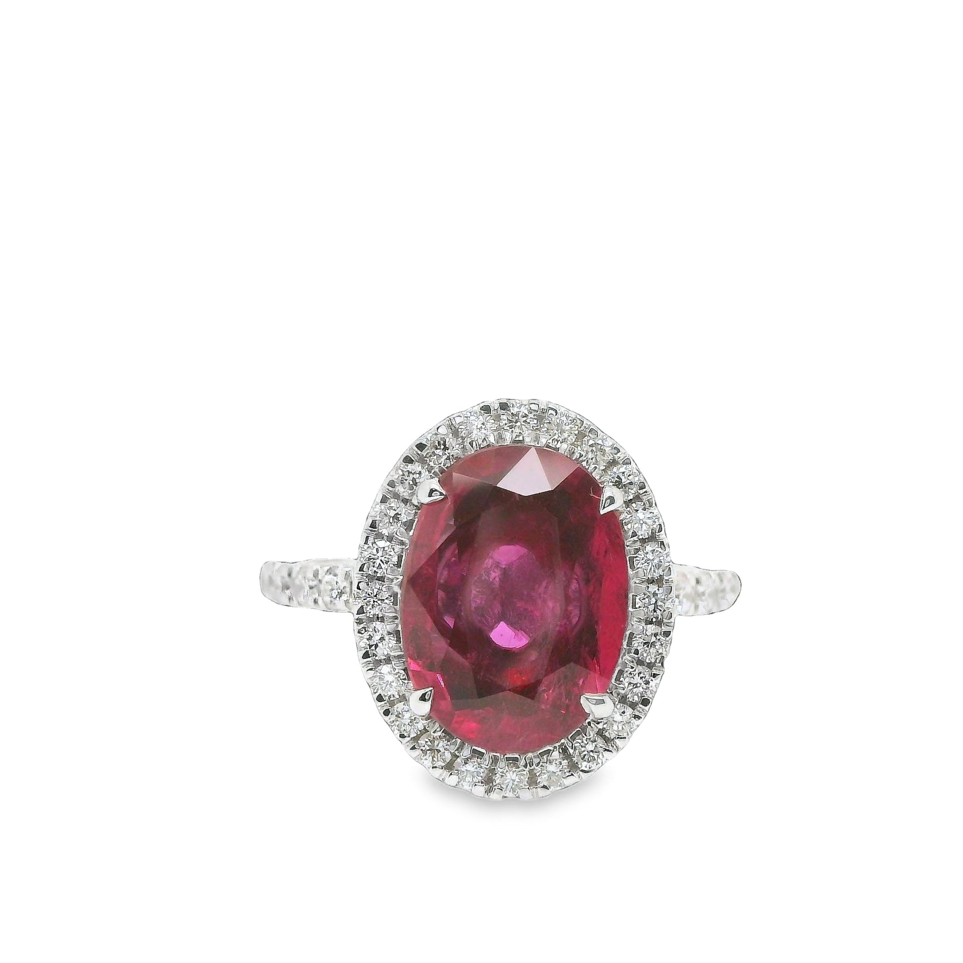3.58 ct.t.w. Natural Thai Ruby and Diamond Bridal Halo Ring, in White Gold