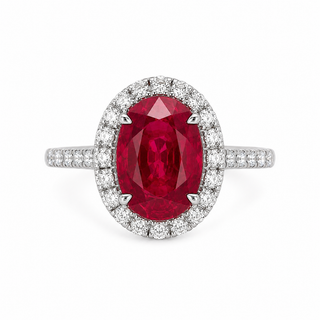 Natural Thai Ruby and Diamond Bridal Halo Ring 14KT White Gold
