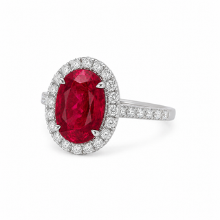 Natural Thai Ruby and Diamond Bridal Halo Ring 14KT White Gold