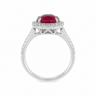 Natural Thai Ruby and Diamond Bridal Halo Ring 14KT White Gold