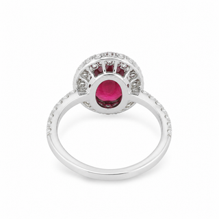 Natural Thai Ruby and Diamond Bridal Halo Ring 14KT White Gold