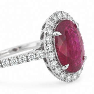 Natural Thai Ruby and Diamond Bridal Halo Ring 14KT White Gold