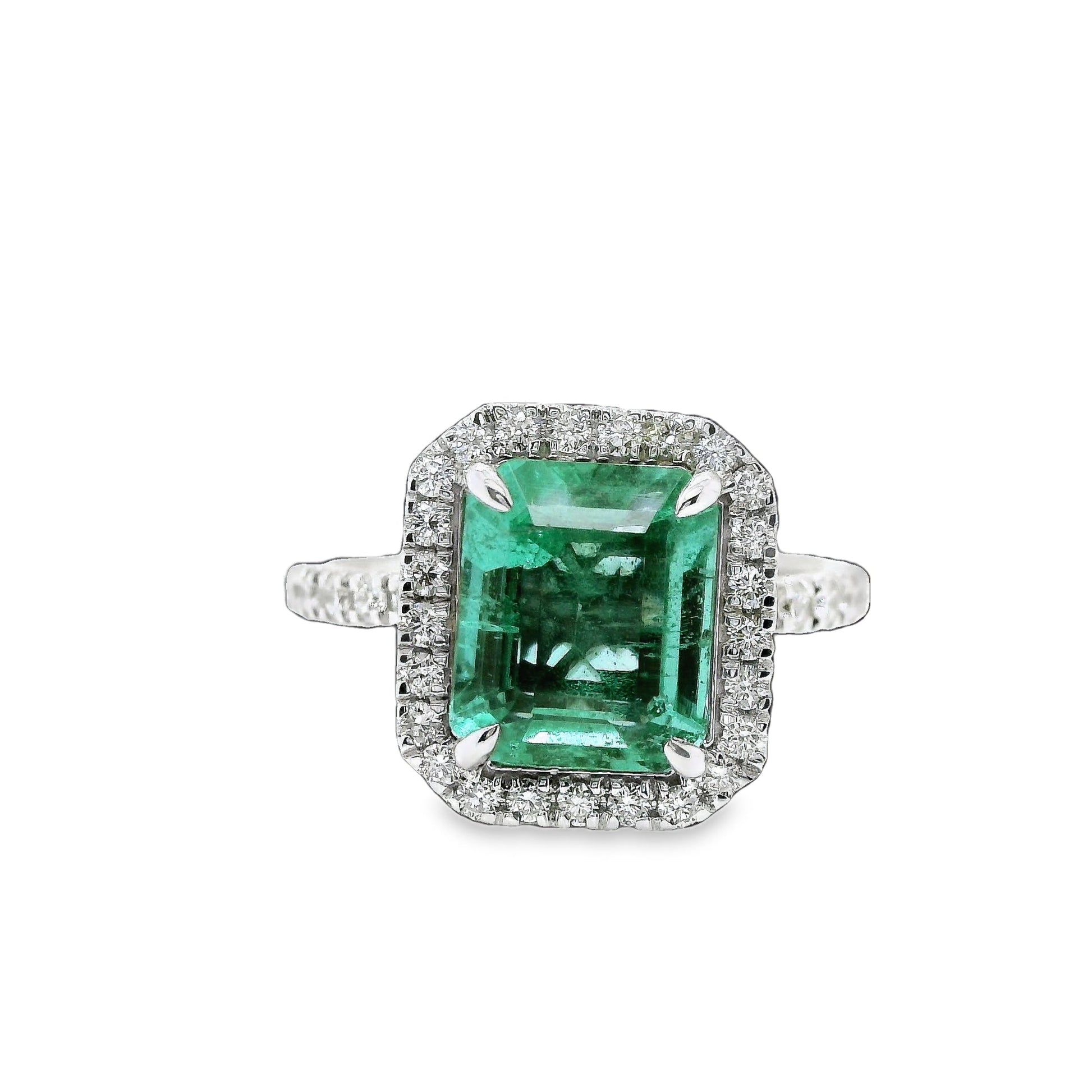 3.28 ct.t.w. Natural No Oil Green Emerald and Diamond Bridal Halo Ring, in White Gold