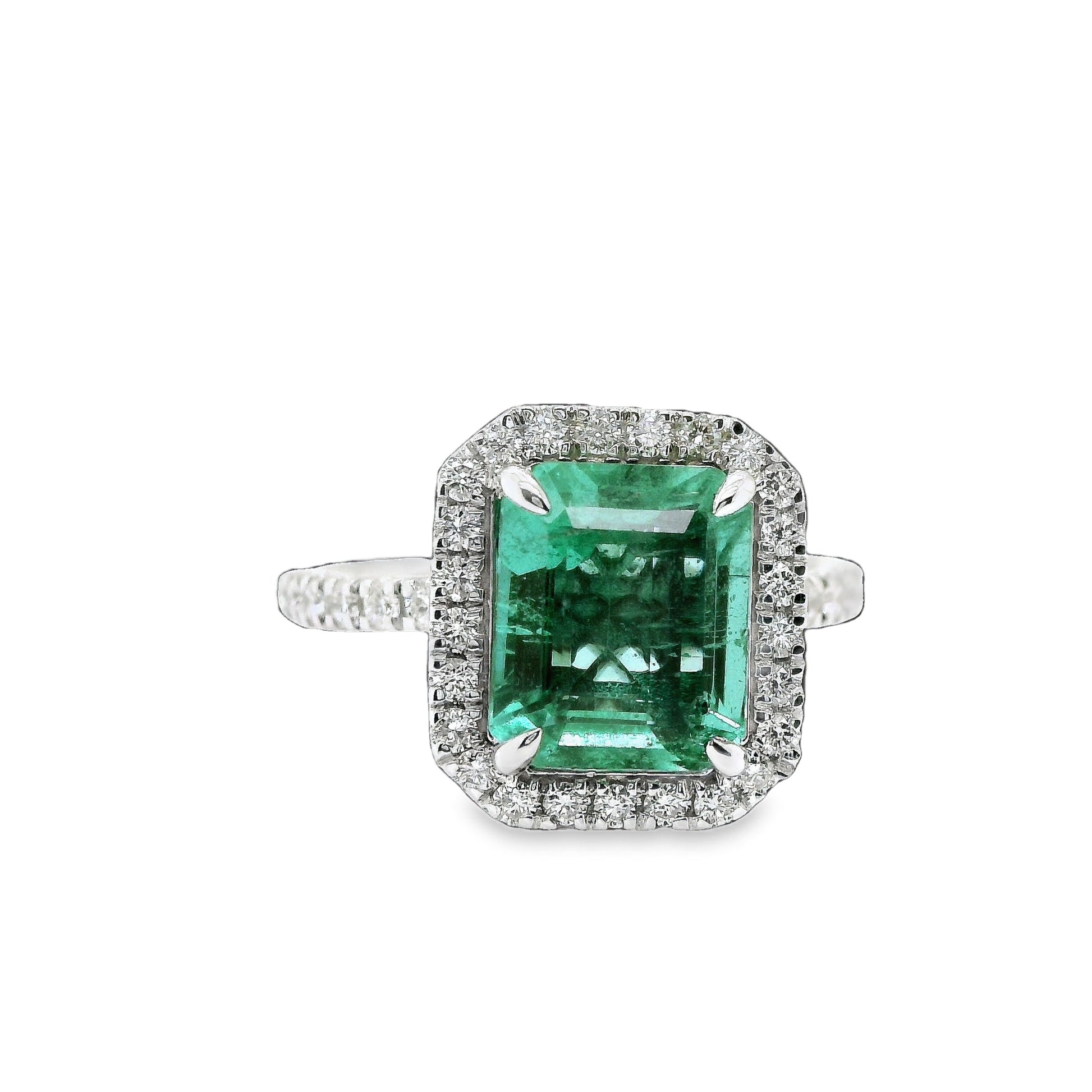 3.28 ct.t.w. Natural No Oil Green Emerald and Diamond Bridal Halo Ring, in White Gold