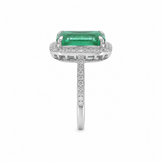 Natural No Oil Green Emerald and Diamond Bridal Halo Ring 14KT White Gold