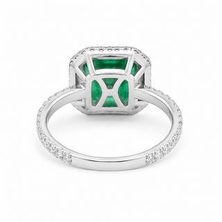 Natural No Oil Green Emerald and Diamond Bridal Halo Ring 14KT White Gold
