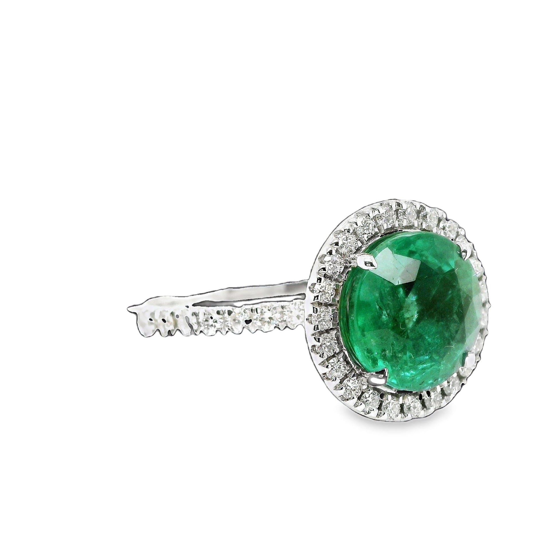 3.54 ct.t.w. Natural Green Emerald & Diamonds Halo Ring, in White Gold
