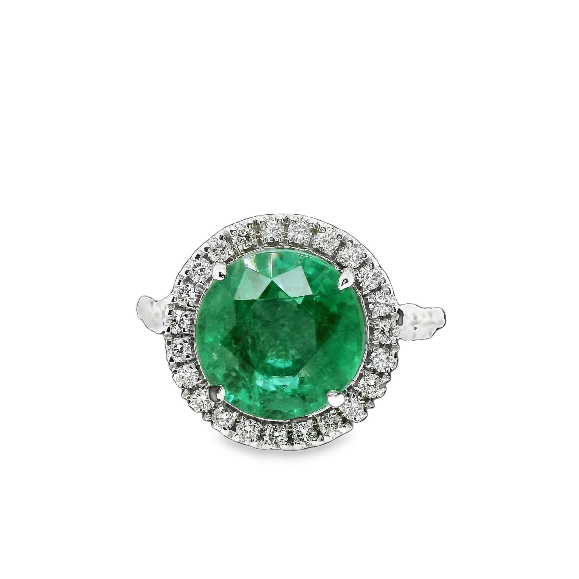 3.54 ct.t.w. Natural Green Emerald & Diamonds Halo Ring, in White Gold