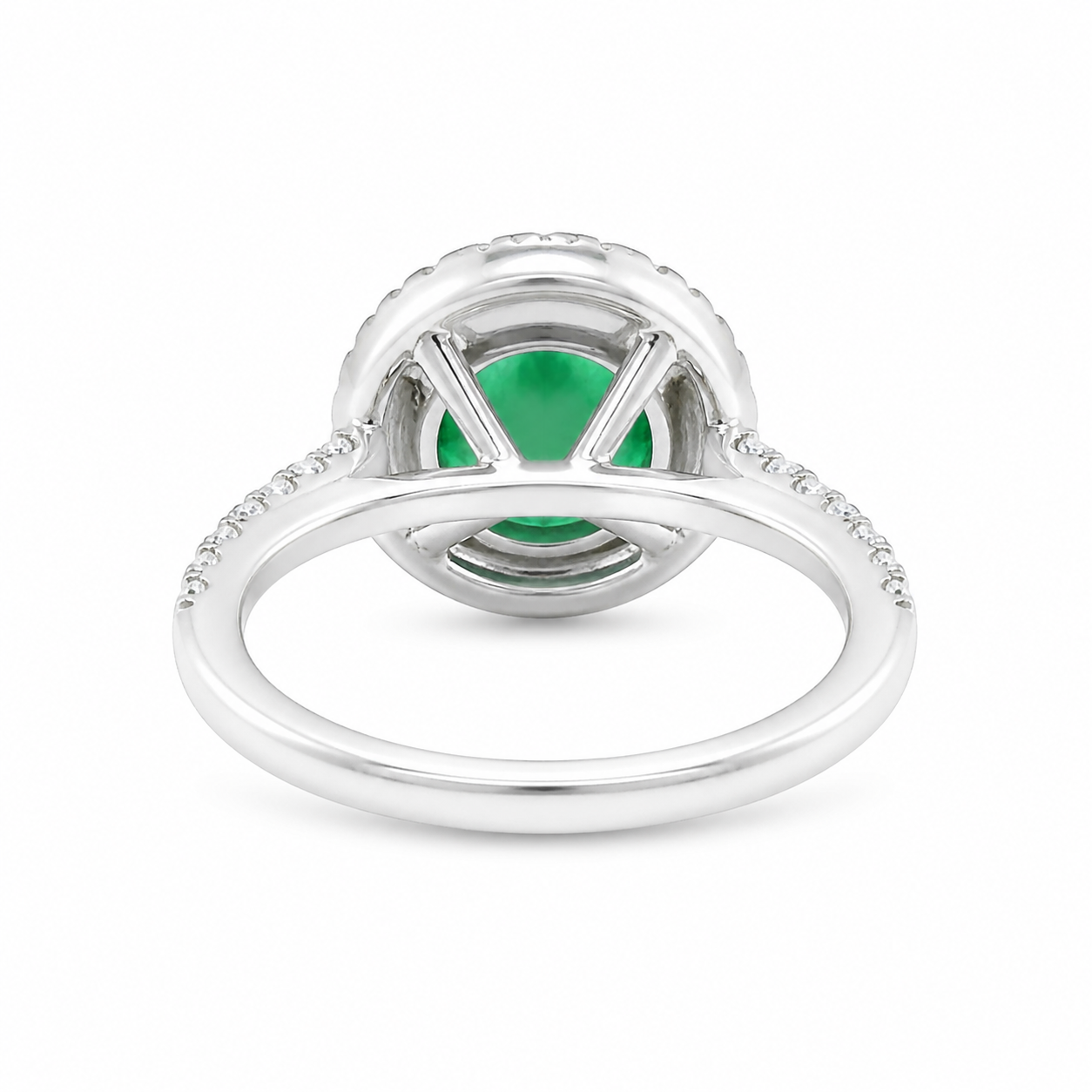Natural Green Emerald & Diamonds Halo Ring 14KT White Gold