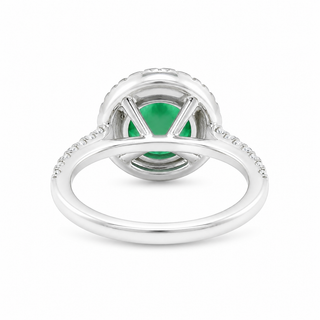 Natural Green Emerald & Diamonds Halo Ring 14KT White Gold
