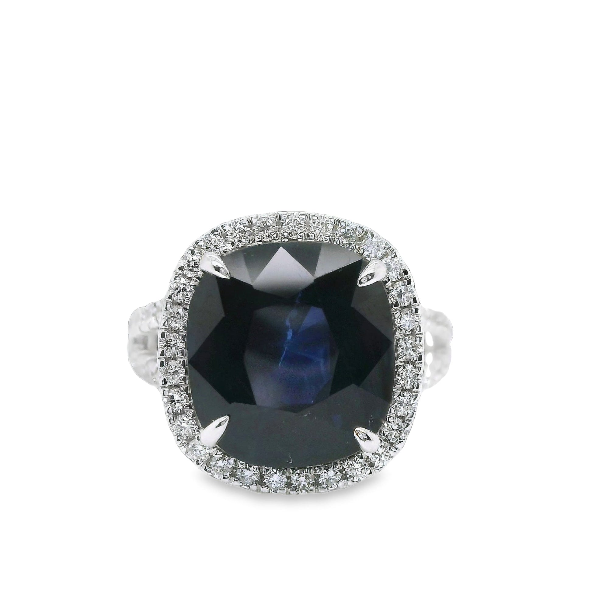11.2 ct.t.w. Natural Heated Ceylon Sapphire and Diamond Bridal Halo Ring, in White Gold