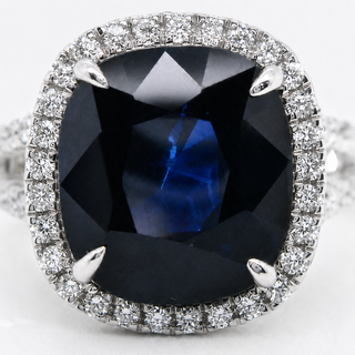 Natural Heated Ceylon Sapphire and Diamond Bridal Halo Ring 14KT White Gold