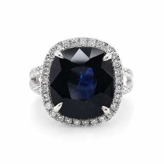 Natural Heated Ceylon Sapphire and Diamond Bridal Halo Ring 14KT White Gold