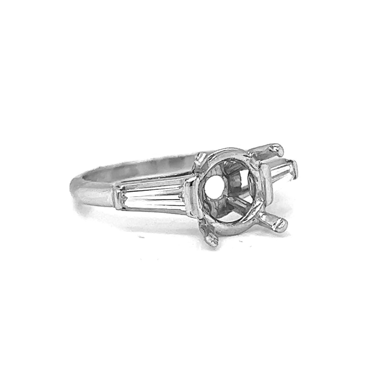 Semi-Mount Fits 8.2mm Round Bridal Ring with Natural Tapered Baguette Diamonds, in Platinum - Pre-owned