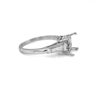 Natural Mined Diamond Baguette Semi Mount Platinum Ring