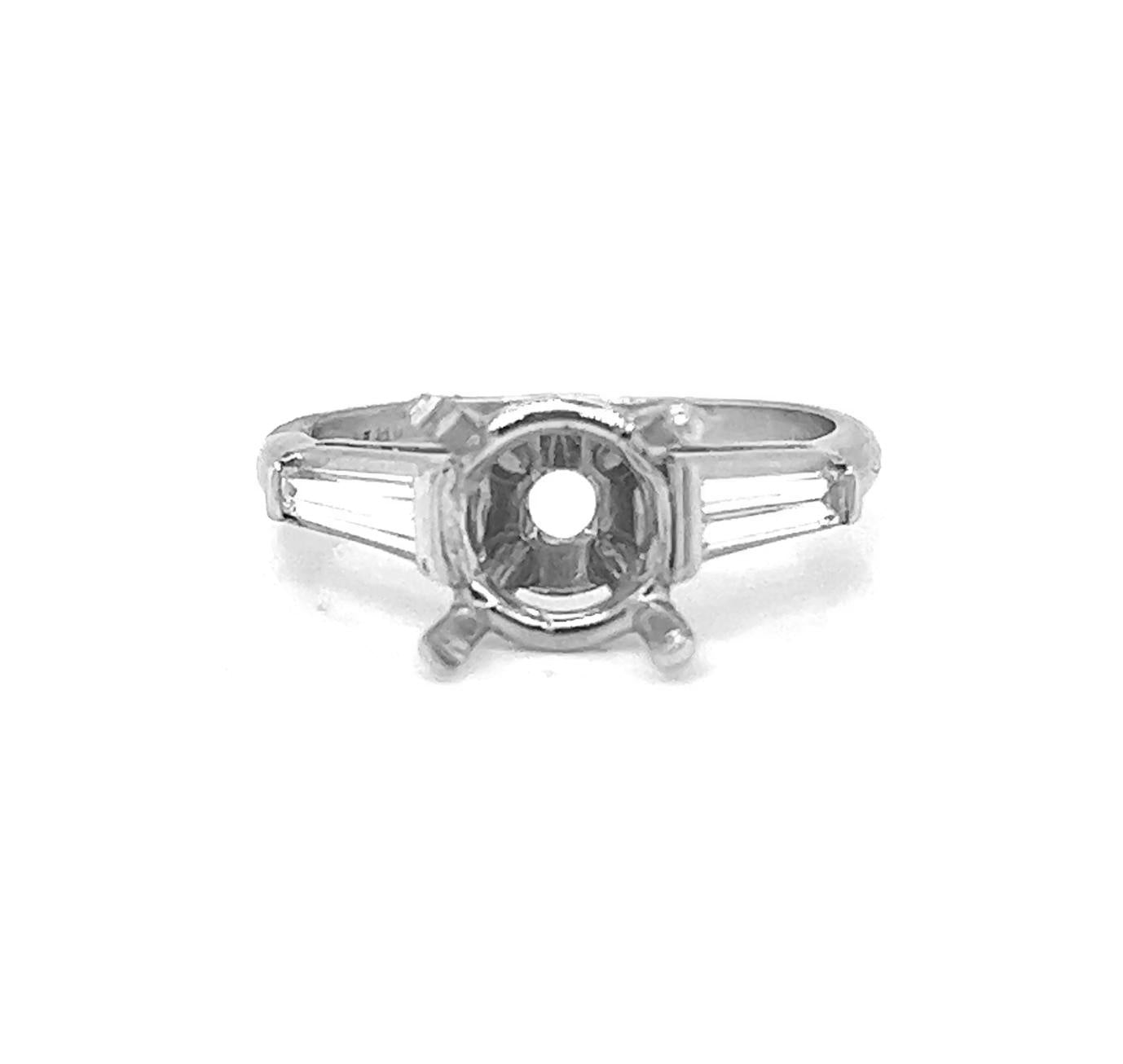 Semi-Mount Fits 8.2mm Round Bridal Ring with Natural Tapered Baguette Diamonds, in Platinum - Pre-owned