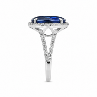 Natural Heated Ceylon Sapphire and Diamond Bridal Halo Ring 14KT White Gold
