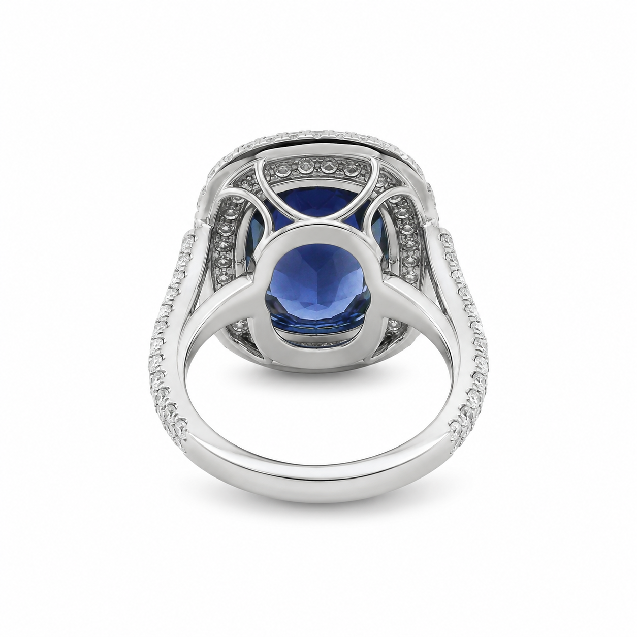 Natural Heated Ceylon Sapphire and Diamond Bridal Halo Ring 14KT White Gold