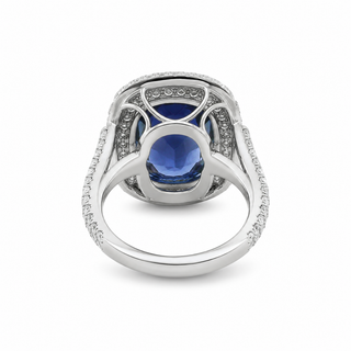 Natural Heated Ceylon Sapphire and Diamond Bridal Halo Ring 14KT White Gold