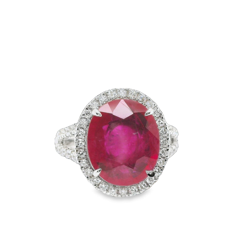 7.09 ct.t.w. Natural Heated Mozambique Ruby and Diamond Bridal Halo Ring, in White Gold