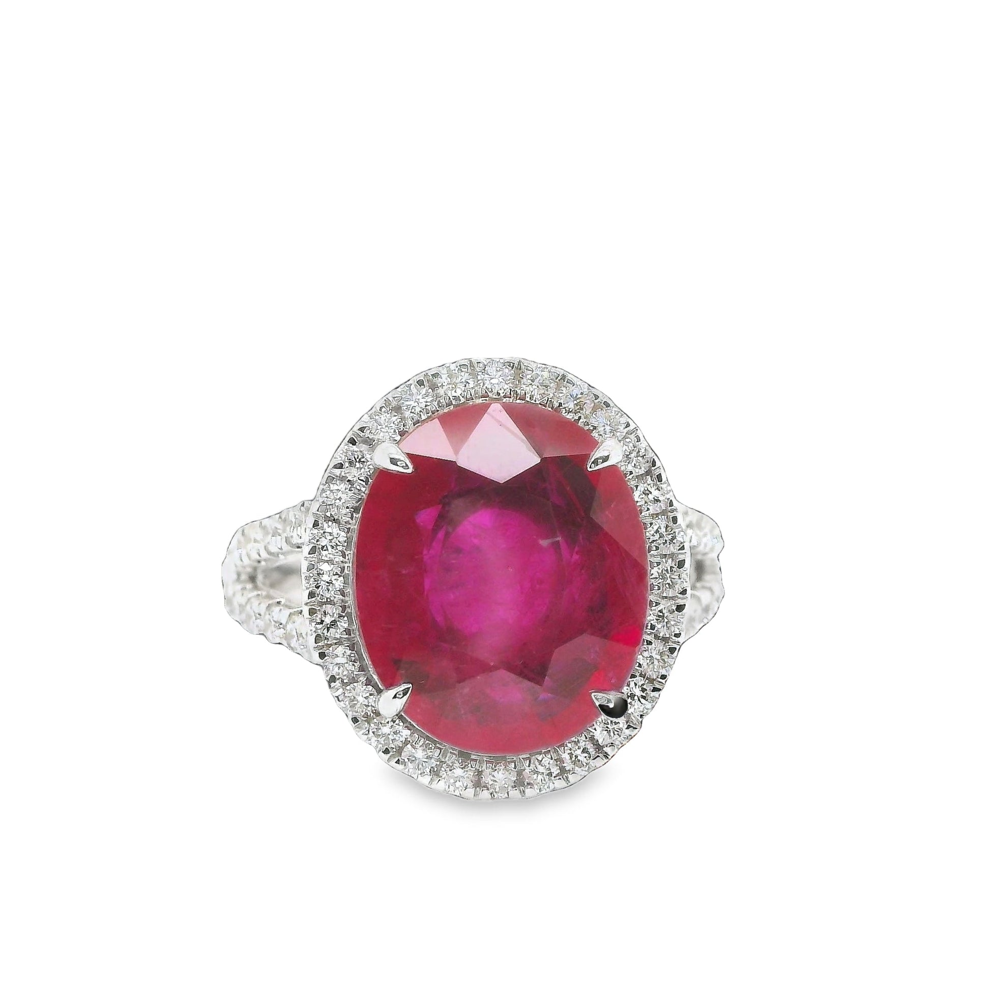 7.09 ct.t.w. Natural Heated Mozambique Ruby and Diamond Bridal Halo Ring, in White Gold