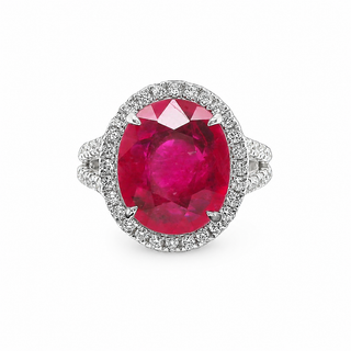 Natural Heated Mozambique Ruby and Diamond Bridal Halo Ring 14KT White Gold