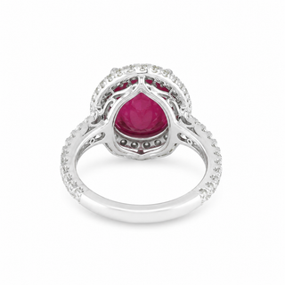 Natural Heated Mozambique Ruby and Diamond Bridal Halo Ring 14KT White Gold
