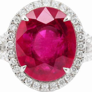 Natural Heated Mozambique Ruby and Diamond Bridal Halo Ring 14KT White Gold