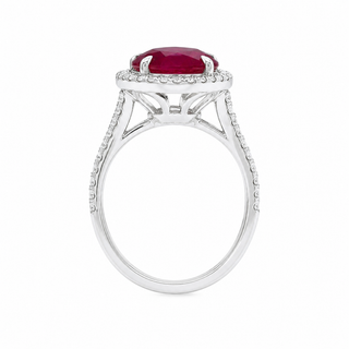 Natural Heated Mozambique Ruby and Diamond Bridal Halo Ring 14KT White Gold
