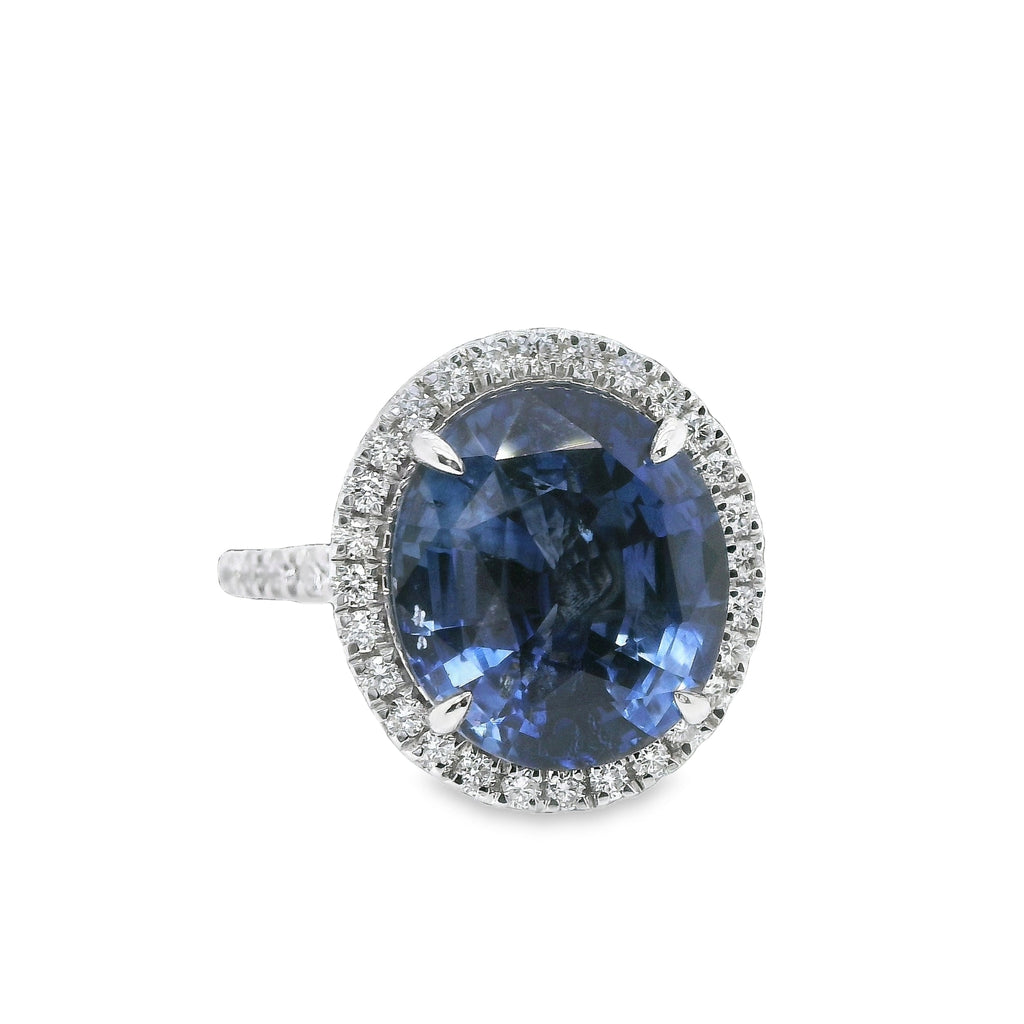 9.19 ct.t.w. Natural Heated Ceylon Sapphire and Diamond Bridal Halo Ring, in White Gold