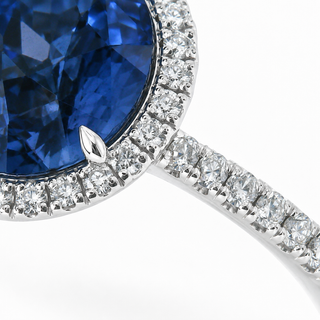 Natural Heated Ceylon Sapphire and Diamond Halo 14KT White Gold Ring