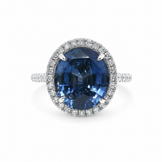 Natural Heated Ceylon Sapphire and Diamond Halo 14KT White Gold Ring