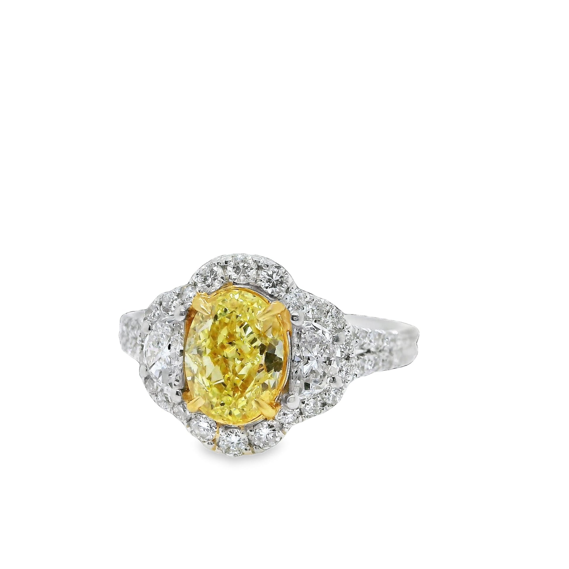 2.14 ct.t.w. Natural Fancy Yellow Diamond Oval Cut Bridal Halo Ring, in White Gold