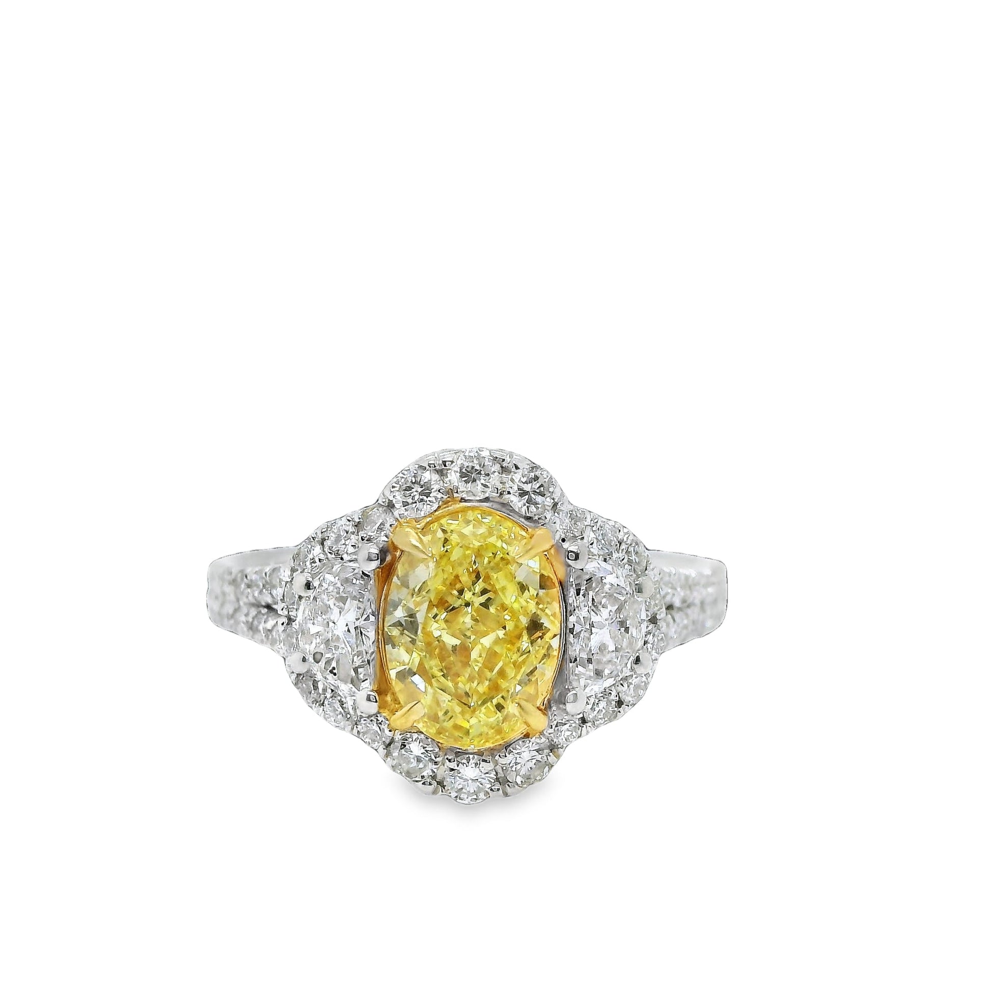 2.14 ct.t.w. Natural Fancy Yellow Diamond Oval Cut Bridal Halo Ring, in White Gold