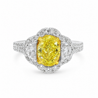 Natural Fancy Yellow Diamond Oval Cut Bridal Halo Ring 18KT White Gold