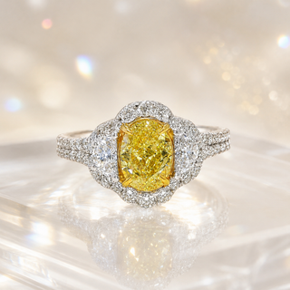 Natural Fancy Yellow Diamond Oval Cut Bridal Halo Ring 18KT White Gold