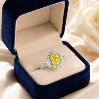 Natural Fancy Yellow Diamond Oval Cut Bridal Halo Ring 18KT White Gold