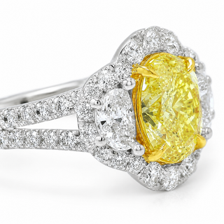 Natural Fancy Yellow Diamond Oval Cut Bridal Halo Ring 18KT White Gold