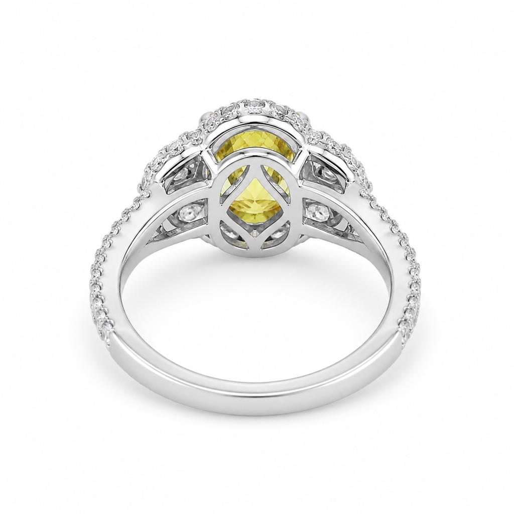Natural Fancy Yellow Diamond Oval Cut Bridal Halo Ring 18KT White Gold