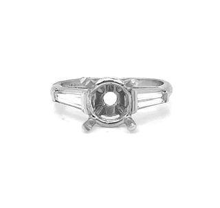 Semi-Mount with Natural Diamond Baguette Platinum Ring