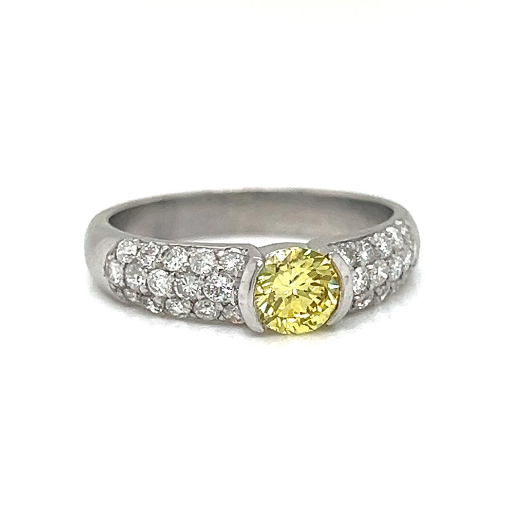 Natural Fancy Yellow Diamond Bridal Ring White Gold