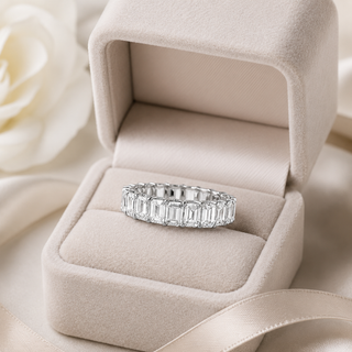 Natural Emerald Cut Diamond Eternity Ring 18KT White Gold