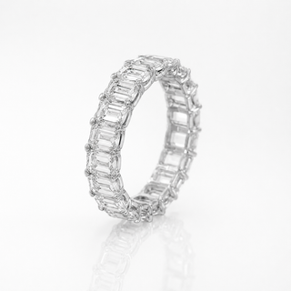 Natural Emerald Cut Diamond Eternity Ring 18KT White Gold